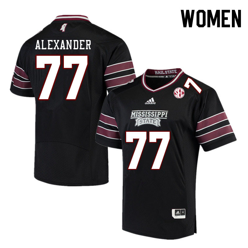 Women #77 Zay Alexander Mississippi State Bulldogs College Football Jerseys Stitched Sale-Black